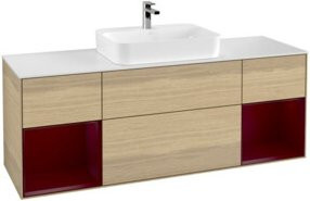 V&B Waschtischunterschrank Finion in Weiß mit Eichen-Elementen und LED-Beleuchtung, Wandmontage, B/T/H: 160 x 50,1 x 60 cm - Bild 1