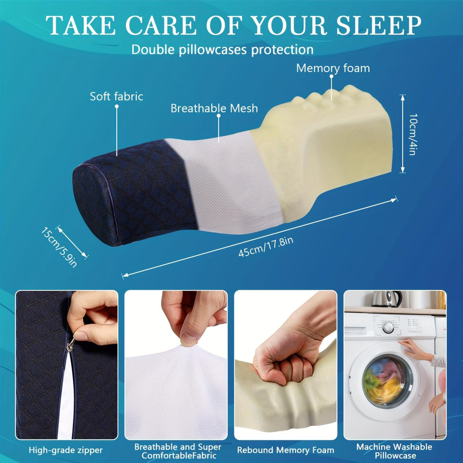 Orthopädisches Nackenkissen aus Memory Foam mit abnehmbarem Bezug, B/T/H: 45 x 15 x 10 cm - Bild 2