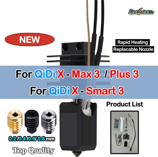 Qidi Upgrade-Hotend für X Plus 3, X Max 3 und X Smart 3 mit 0,4 mm gehärteter, Messing- oder Kupferdüse - Bild 1
