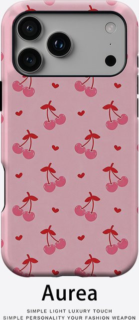 Aurea Case Matte Bumper MagSafe kompatible iPhone Hülle in Rosa mit Kirsch-Design - Bild 1