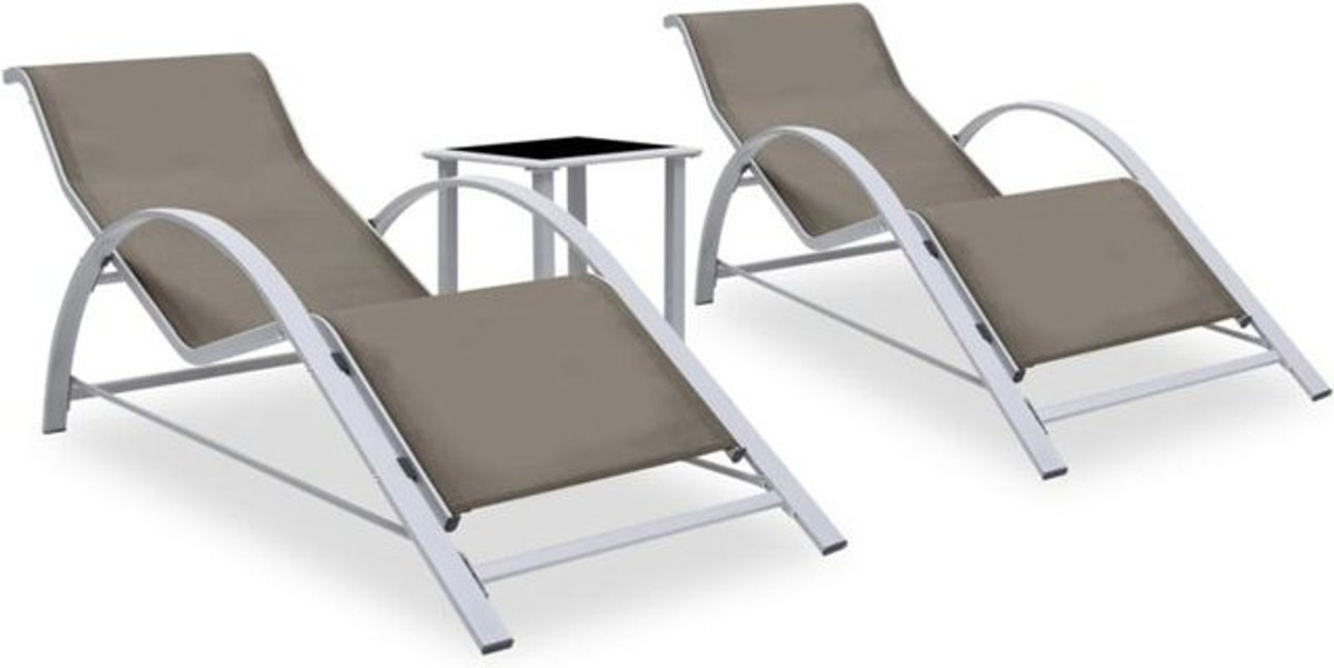 vidaxl Sonnenliegen Set aus Aluminium mit Tisch in Taupe, 2 Stück - Bild 1