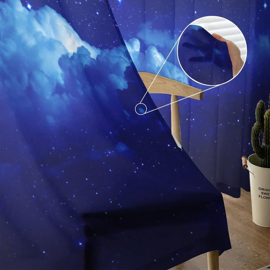 Yiran Furniture Transparent Voile-Vorhang mit Nachthimmel-Motiv aus Sternen und Mond, Breite: 135 cm, Höhe: 115 cm - Bild 3