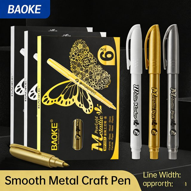 kissbuty Metallic-Markerstifte Set mit 6 Stück in Gold, Silber und Weiß, permanente Stifte mit Bullet-Spitze für Metall, Steinmalerei und schwarzes Papier - Bild 1