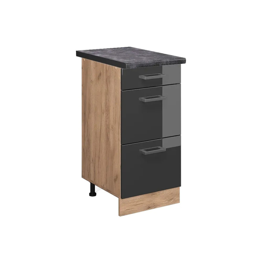 Vicco Küchenunterschrank R-Line in Anthrazit Hochglanz und Goldkraft Eiche mit Schubladen B: 40 cm, H: 81,6 cm, T: 60 cm - Bild 2