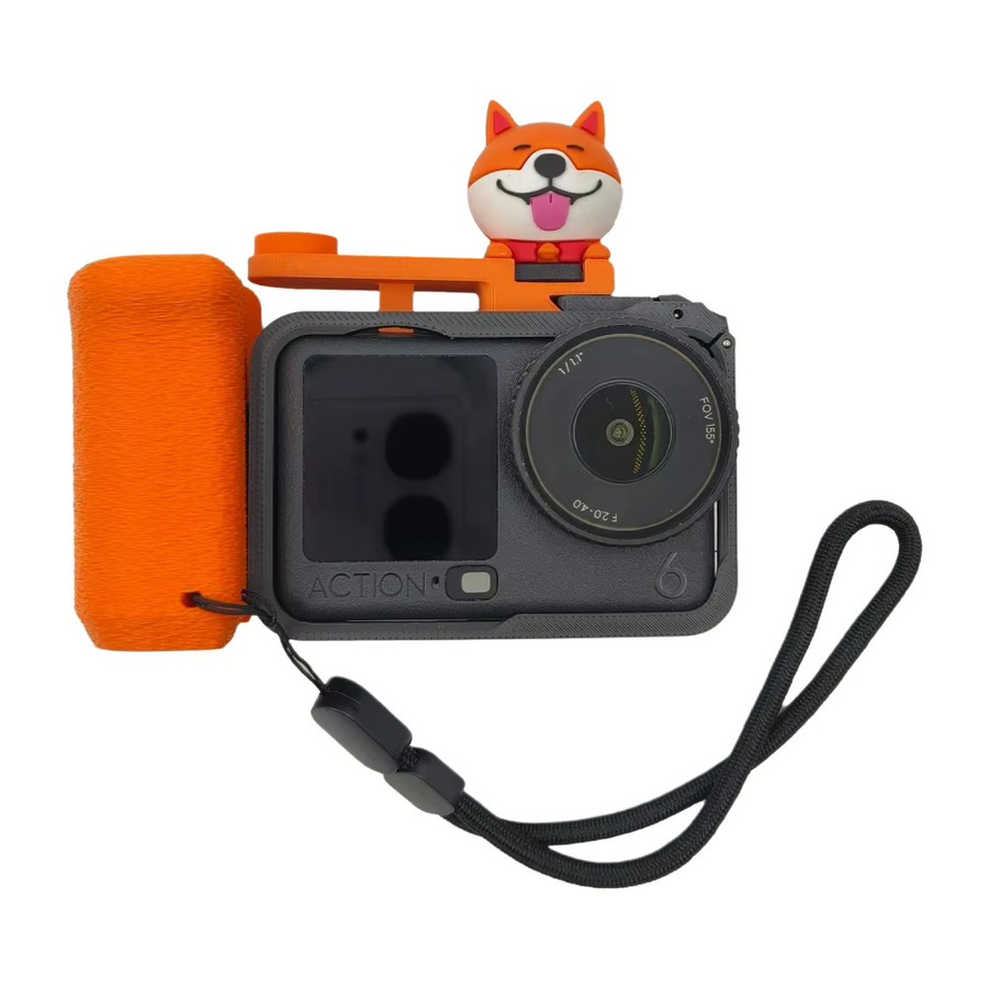 DJI Osmo Action 6 Zubehör-Set in Orange mit Schutzkäfig, Griff und Auslösestange mit Blitzschuh aus stabilem PLA - Bild 3