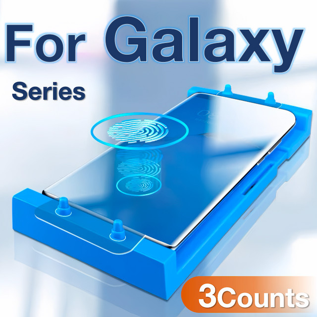 3er-Pack Displayschutzfolie für Samsung Galaxy S25 S24 S23 S22 S21 S20 Ultra S10 S9 S8 Plus Note 20 10 9, transparent, inklusive Montage-Kit - Bild 1