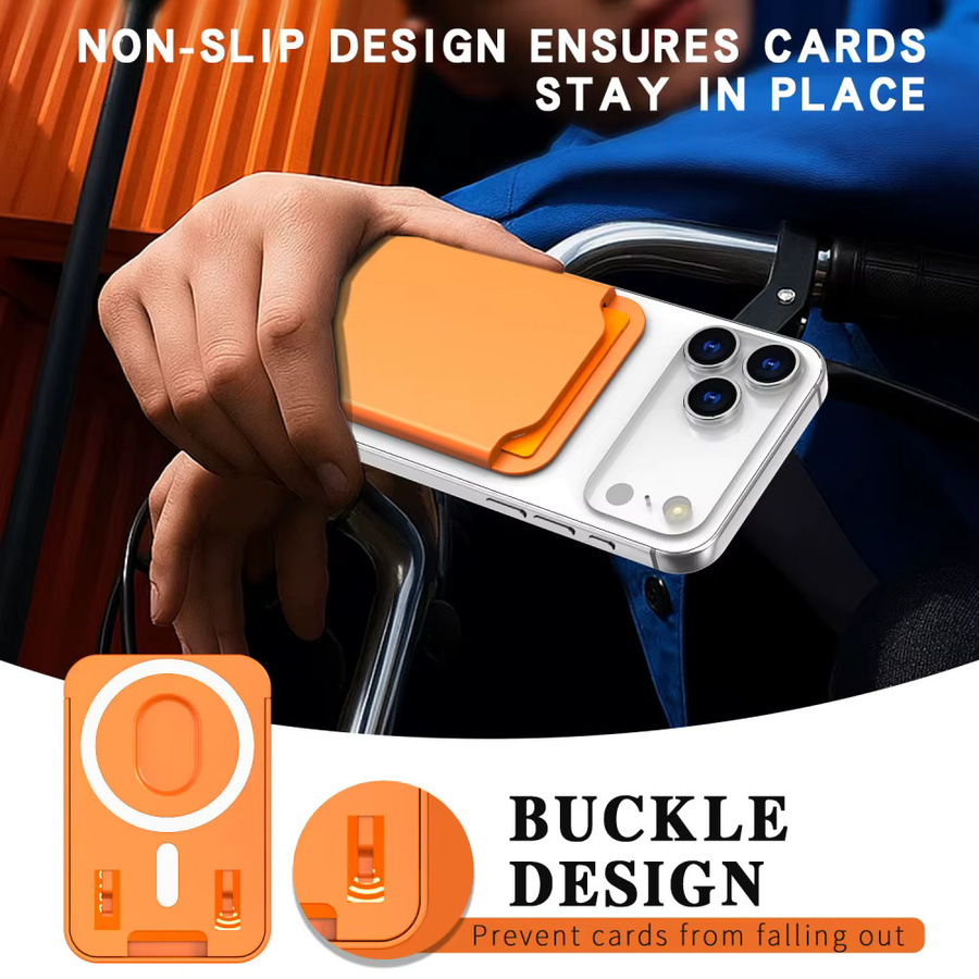 Magnetischer Steckplatz-Kartenhalter von lolozzx für MagSafe iPhone 16 15 Pro Max und Samsung S25 Ultra, tragbares Clip-Wallet in Rot und Orange - Bild 4