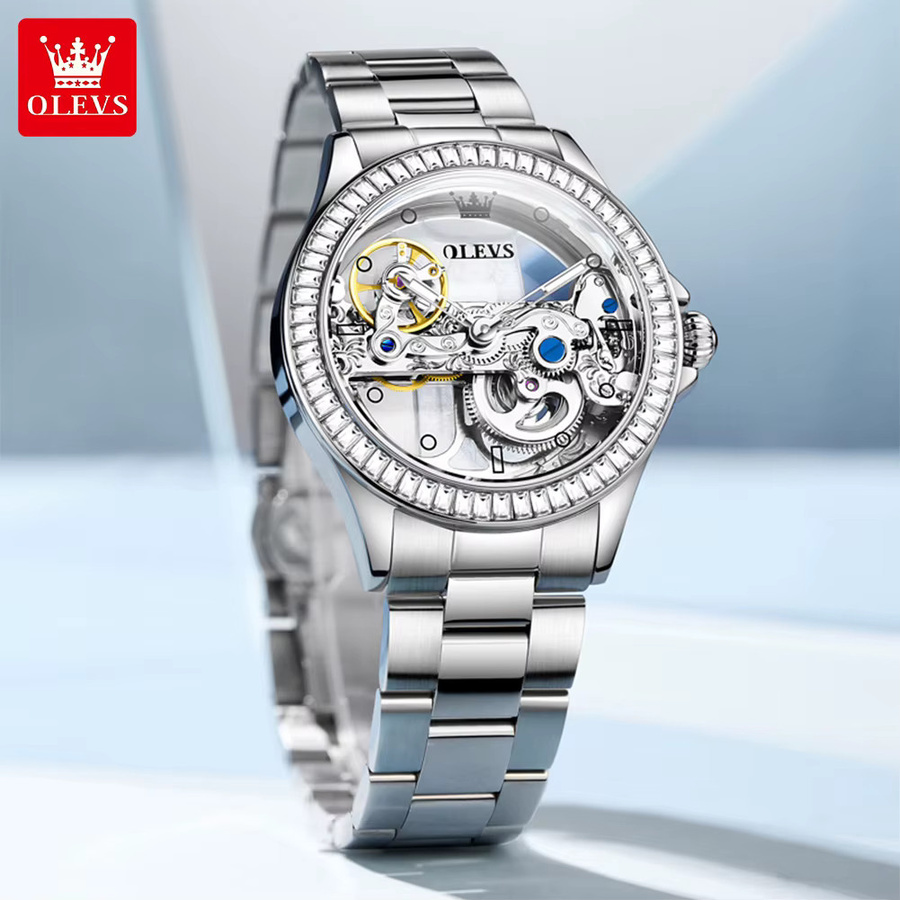 OLEVS Armbanduhr Automatik, Edelstahl, Silber, Diamant, Damen - Bild 2