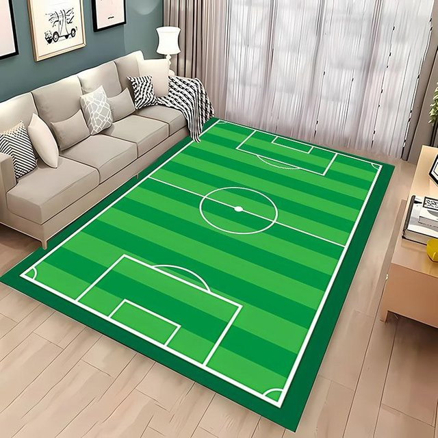 AISILK MOON Fußballfeld Teppich in Grün, waschbare Spielmatte für Kinder aus 100% Polyester, B/T: 80 x 50 cm - Bild 1