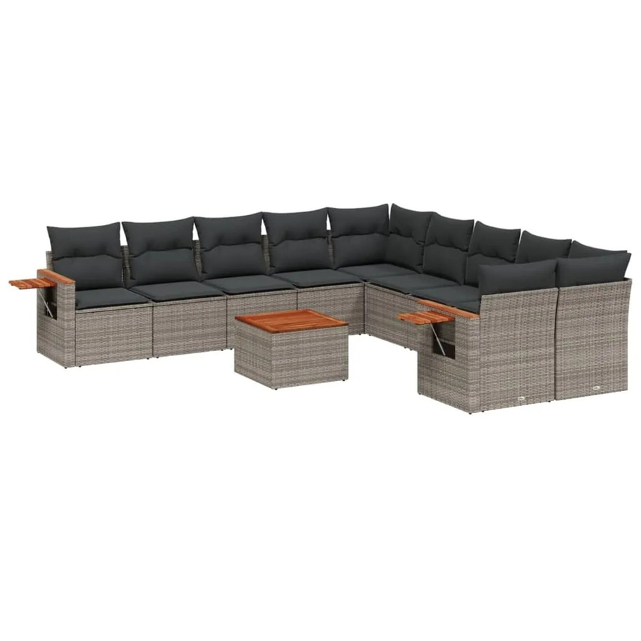 vidaXL 11-tlg. Garten-Sofagarnitur in L-Form aus Polyrattan mit Kissen und Couchtisch, Grau - Bild 2