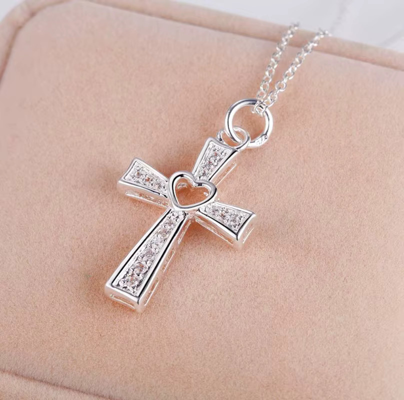 SAY Halskette 925 Silber, Herz-Kreuz-Anhänger, Zirkonia, Damen - Bild 6