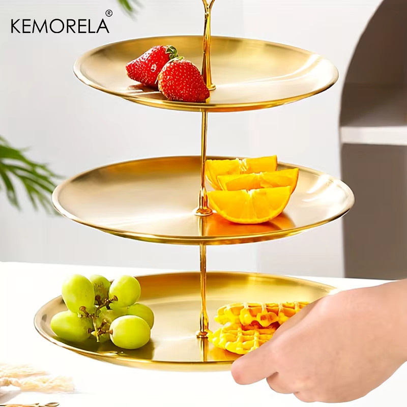 KEMORELA Etagere aus Edelstahl für Kuchen und Obst, 2/3 Schichten, rund, Gold oder Silber - Bild 2