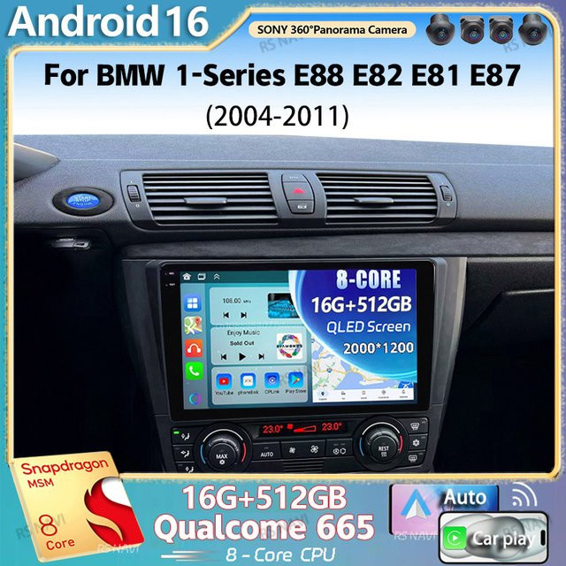 RSNAVI Android 16 Autoradio für BMW 1er-Serie E88 E82 E81 E87 (2004 - 2011) mit 2K QLED Display, GPS, 4G, CarPlay und Multimedia-Videoplayer in Schwarz - Bild 1