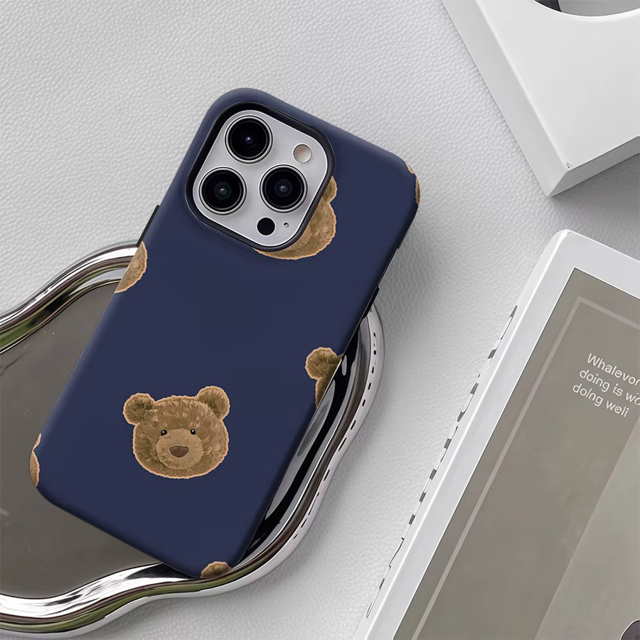 Handyhülle mit Teddybärköpfen in Marineblau für Apple iPhone 12 bis iPhone 17 Pro Max Plus mit doppelschichtiger Rückseite - Bild 5