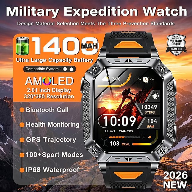 GUHUAVMI Smartwatch, Schwarz, GPS, 10 ATM, Silikon, Bluetooth - Bild 1