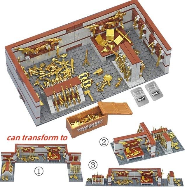 Likaka MOC Military Armory Bausteine Spielzeug in Gold mit Waffen Zubehör und Konstruktionsblöcken für Jungen - Bild 1