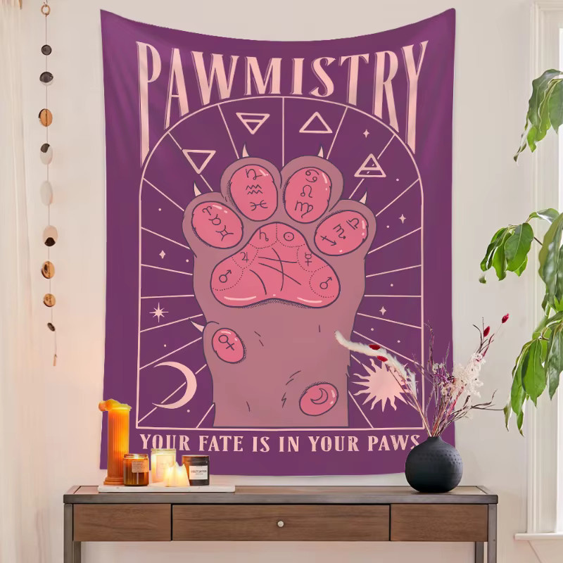 VIKAMA Wandteppich Tarot-Katzenkrallen im Hexen-Stil, lila Wandbehang mit Astrologie-Illustration für Wohnzimmer und Schlafzimmer - Bild 1