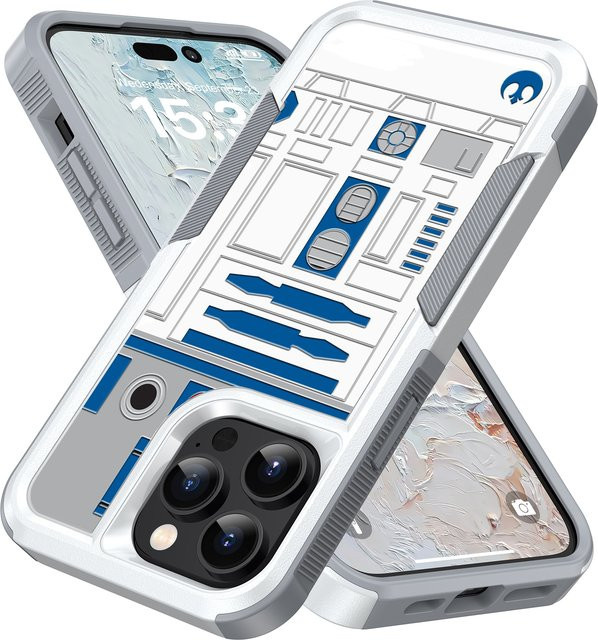 CASE TOWN Schutzhülle R2D2 Astronaut Roboter Dual Layer Stoßdämpfung für iPhone SE2 XS XR 11 12 13 14 15 16 Plus Pro Max, Multicolor - Bild 1