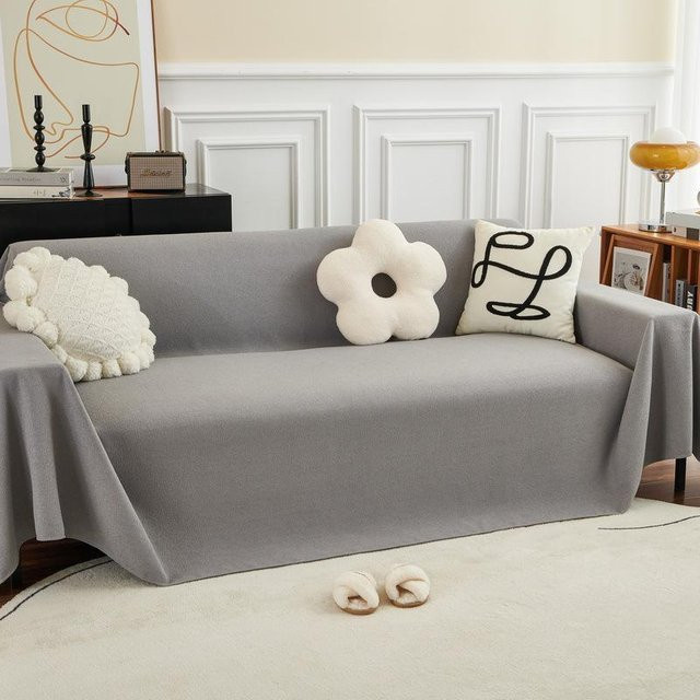 Teddy-Samt Sofa-Decke von Super Six, grau, wasserdicht und rutschfest, B/B: 90 x 90 cm - Bild 1