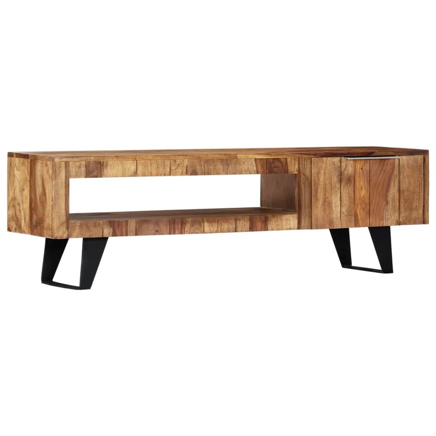 vidaXL TV-Schrank aus Akazie-Massivholz und pulverbeschichtetem Stahl in Braun/Schwarz, B/T/H: 140 x 30 x 40 cm - Bild 2