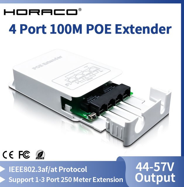 HORACO 4 Port PoE Extender 100m Outdoor PoE Repeater IP30 in Weiß für PoE Kameras und Wireless APs - Bild 1
