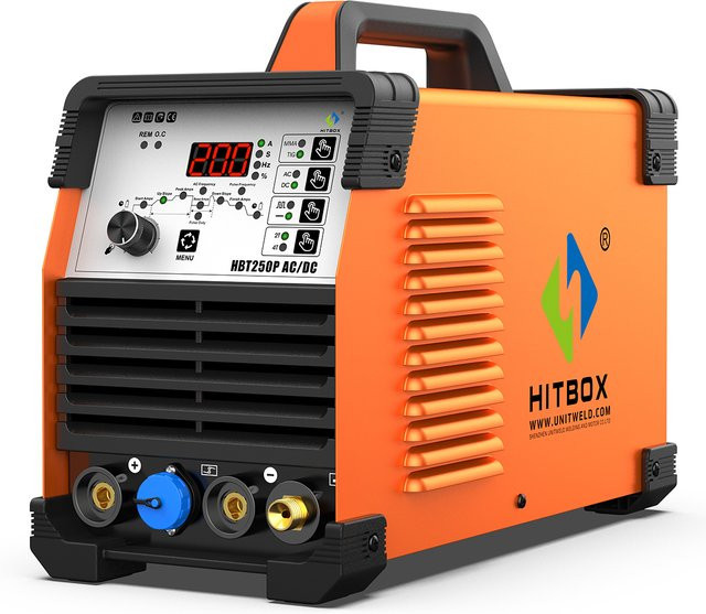 HITBOX HBT250P 5in1 TIG/MMA Schweißgerät, AC/DC Aluminium TIG und MMA ARC Inverter, 200A, Orange - Bild 1