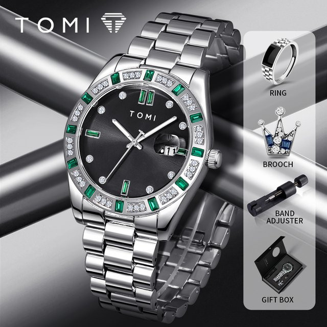 TOMI Armbanduhr, Quarz, Edelstahl, Diamantbesetzt, Schwarz, Herren - Bild 1