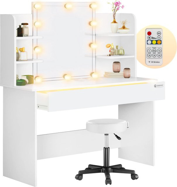 Schminktisch CASARIA Lucia in Weiß mit LED-Spiegel und Rollhocker, B/T/H: 140 x 40 x 110 cm - Bild 1