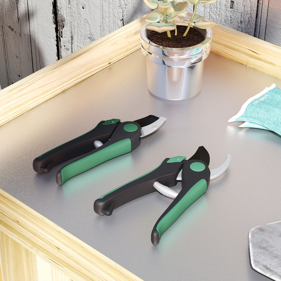 Outsunny Gartenwerkzeug Set aus Metall mit Bypass-Gartenschere und Amboss-Gartenschere, 2 Stück, Grün-Schwarz - Bild 2