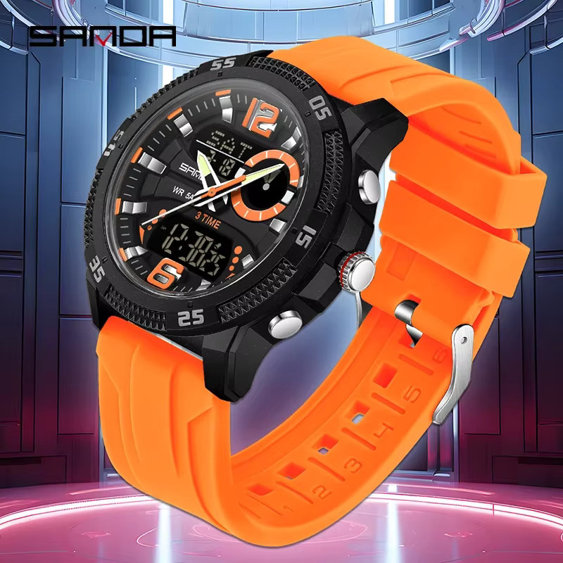 SANDA Armbanduhr, Digitaluhr, Quarz, Kunststoff, Silikon, Schwarz, Herren - Bild 3