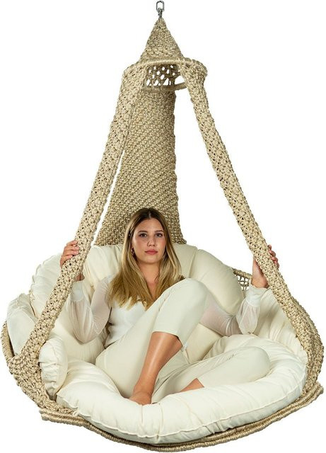 Lola Hängesofa Nido XL Hängematte in Champagne mit ecru Kissen, wetterfest und aus Rattan-Design - Bild 1