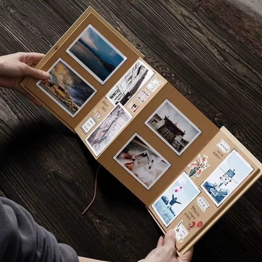 DIY Akkordeon Fotoalbum aus Kraftpapier in Braun mit 10 Seiten im Vintage-Stil - Bild 4