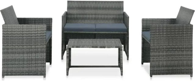 vidaXL 4-tlg Garten-Lounge-Set aus Poly Rattan in Grau mit Auflagen und Metallgestell - Bild 1
