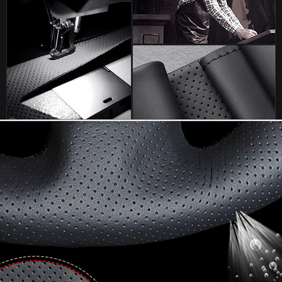 HKOADE Lenkrad Abdeckung aus Carbon Faser und echtem Leder in Schwarz für Mitsubishi Lancer EX, Outlander, ASX und Pajero Sport - Bild 1