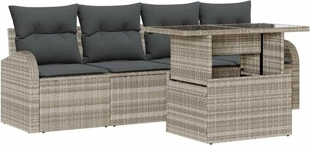 vidaXL Garten-Sofa-Set 5-teilig aus Poly-Rattan in Hellgrau mit Kissen und Tisch - Bild 1