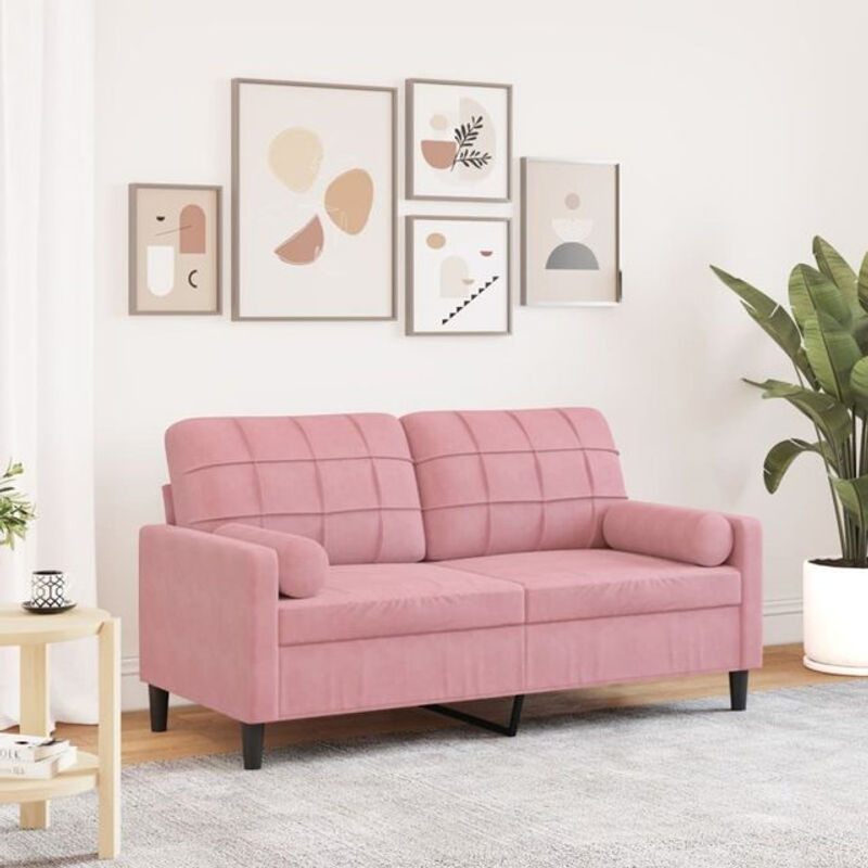 Modernes 2-Sitzer-Sofa aus Samt mit Zierkissen von Vidaxl in Rosa, Breite: 140 cm - Bild 1
