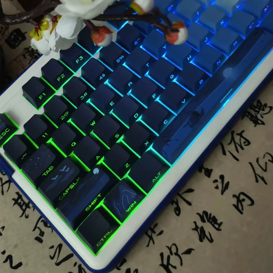 Bright Moon Keycaps Set für mechanische Tastaturen in Cherry Profil mit Dye-Sub Double Shot und Seitenbeschriftung für Hintergrundbeleuchtung, Farbe: Blau - Bild 3