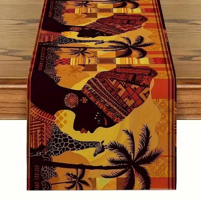 VIKAMA Tischdecke und Tischläufer mit afrikanischem Tiermotiv, wasserabweisende Tischdekoration in Multicolour für Küche und Esszimmer - Bild 1