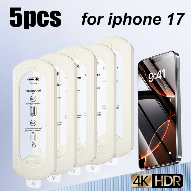 5 Stück Displayschutzfolie aus gehärtetem Glas für iPhone 17 Pro Max, 17 Air, 17 Pro, 17, 16, 15, 14, 13 von basix in Transparent mit Vollabdeckung - Bild 1