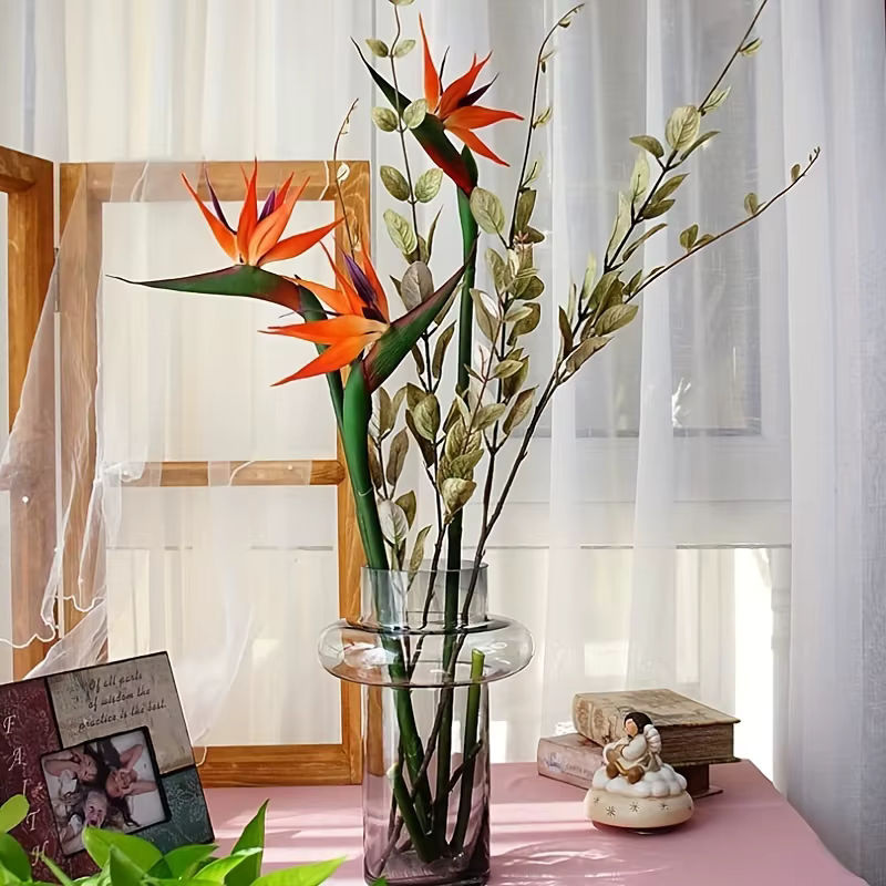 3er Set künstliche Paradiesvogel-Blumen Strelitzia von HAOSHICS in Orange, 62,23 cm lange Stielblumen für deine DIY Dekoration - Bild 3