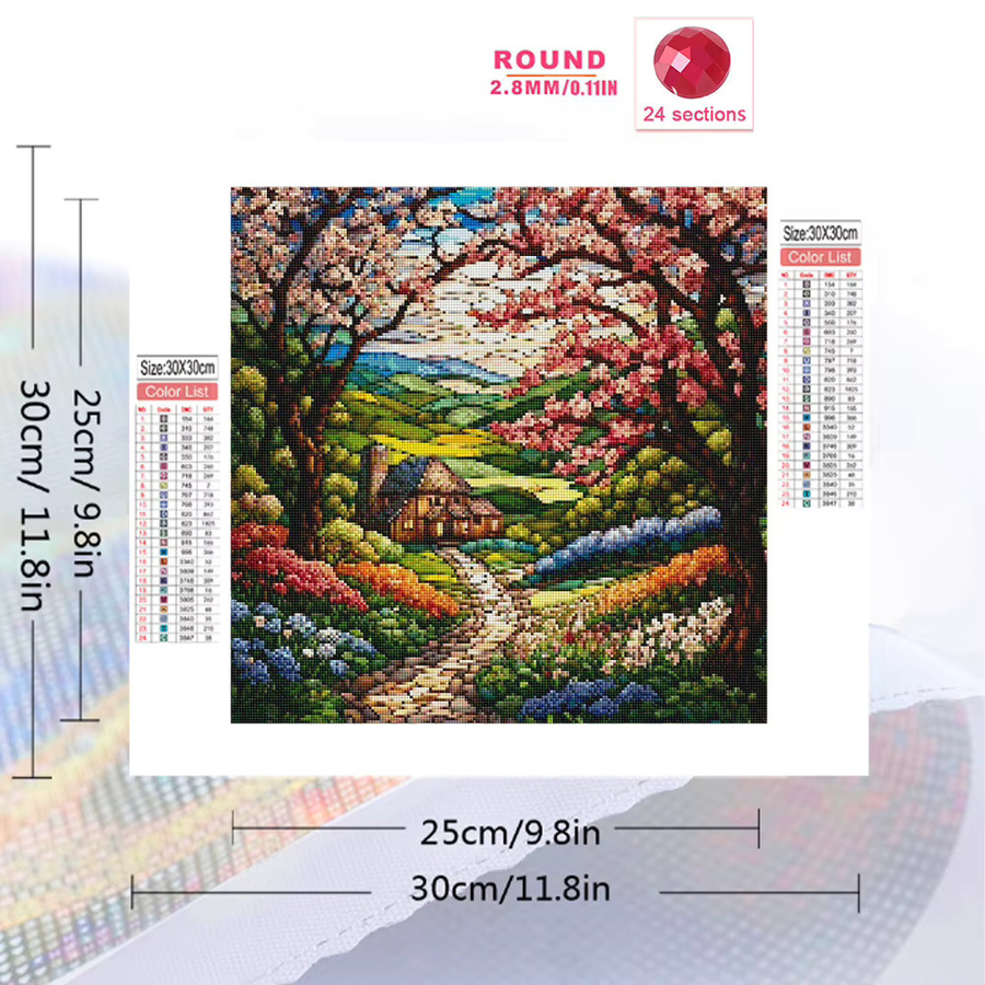 Momoart Eule Diamant-Mosaik Haus Landschaft, Diamantmalerei, Kinder-Hobby - Bild 1