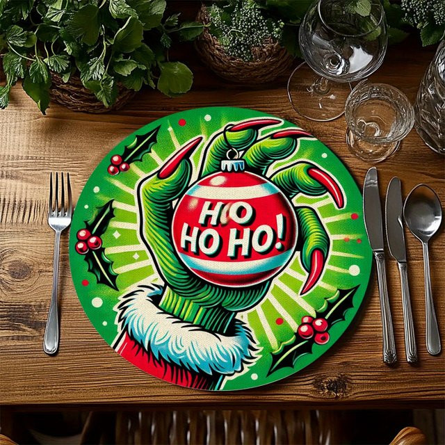 VIKAMA 4er Set Weihnachts-Platzsets aus Silikon in Grün mit Monster-Motiv, hitzebeständige Esstischmatten für die Weihnachtsdekoration - Bild 1
