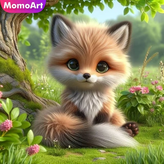 Momoart Fuchs Diamantmalerei DIY-Set mit Rundsteinen in Multicolour, Cartoon Tier Mosaik zum Selbermachen - Bild 1