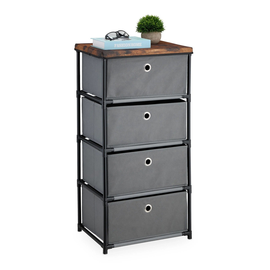 Relaxdays Kommode aus Stahl in Grau mit 4 Stoffschubladen, B/H/T: 85 x 43 x 33 cm - Bild 2