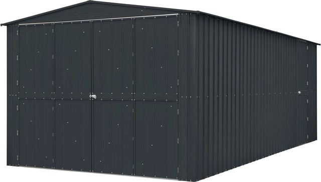 Globel Gerätehaus Parker 1015 aus Metall in Anthrazit mit Satteldach, Breite: 465 cm, Tiefe: 308 cm, Höhe: 224,6 cm - Bild 1