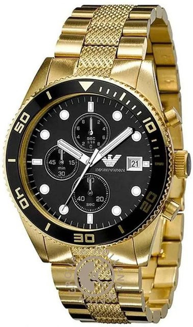 Emporio Armani Chronograph, Edelstahl, Gold, Schwarz, Herren, Quarz - Bild 1