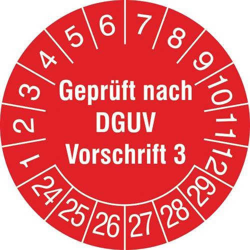 SafetyMarking Prüfplakette 30.C2105.24-29 nach DGUV Vorschrift 3 (2024-2029), selbstklebende Folie, Rot/Weiß, Durchmesser: 3 cm, 15 Stück - Bild 1