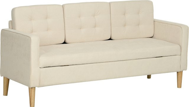 HOMCOM 3 Sitzer Sofa mit Stauraum und Samtoptik in Cremeweiß, B/T/H: 166,5 x 62 x 82 cm - Bild 1