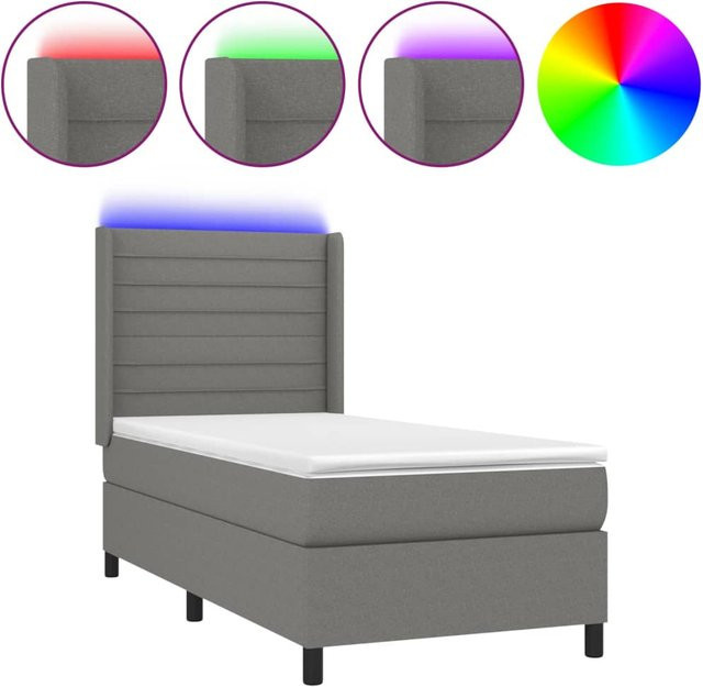 vidaXL Boxspringbett mit Matratze und LED-Unterbettbeleuchtung in Dunkelgrau, B/T/H: 80 x 200 cm, Hybrid-Design mit USB-Anschluss und Taschenfederkern - Bild 2