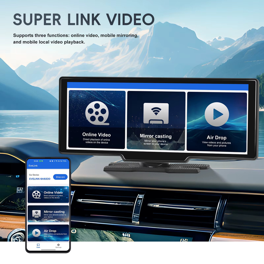 Podofo Smart Screen Player mit 10,26 Zoll Touchscreen, CarPlay, Android Auto, Airplay Mirror Cast und Bluetooth in Schwarz - Bild 3